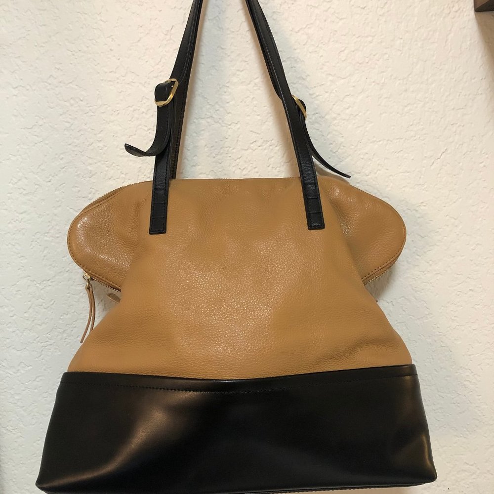 Charles Jourdan Black/Tan Leather Shoulder Bag